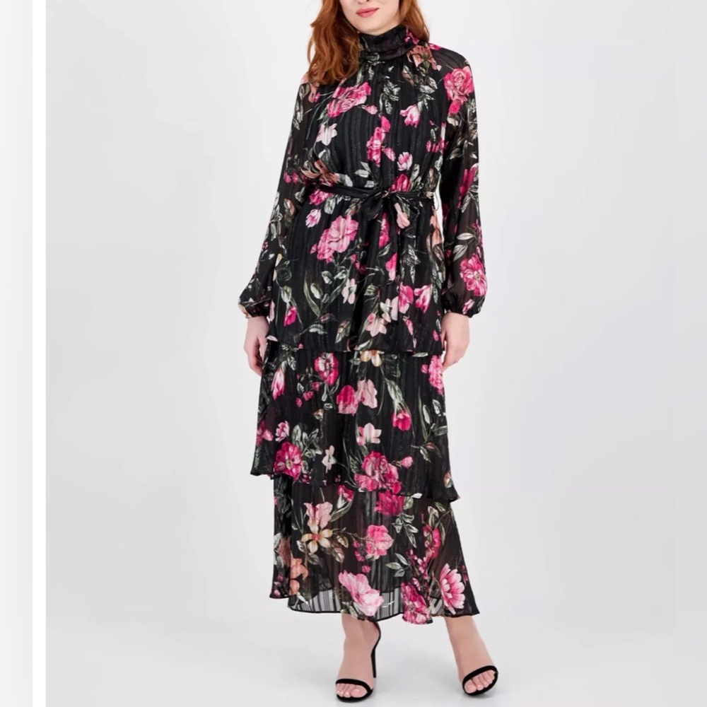 RACHEL Rachel Roy Floral Mae Chiffon Midi Ruffle Dress